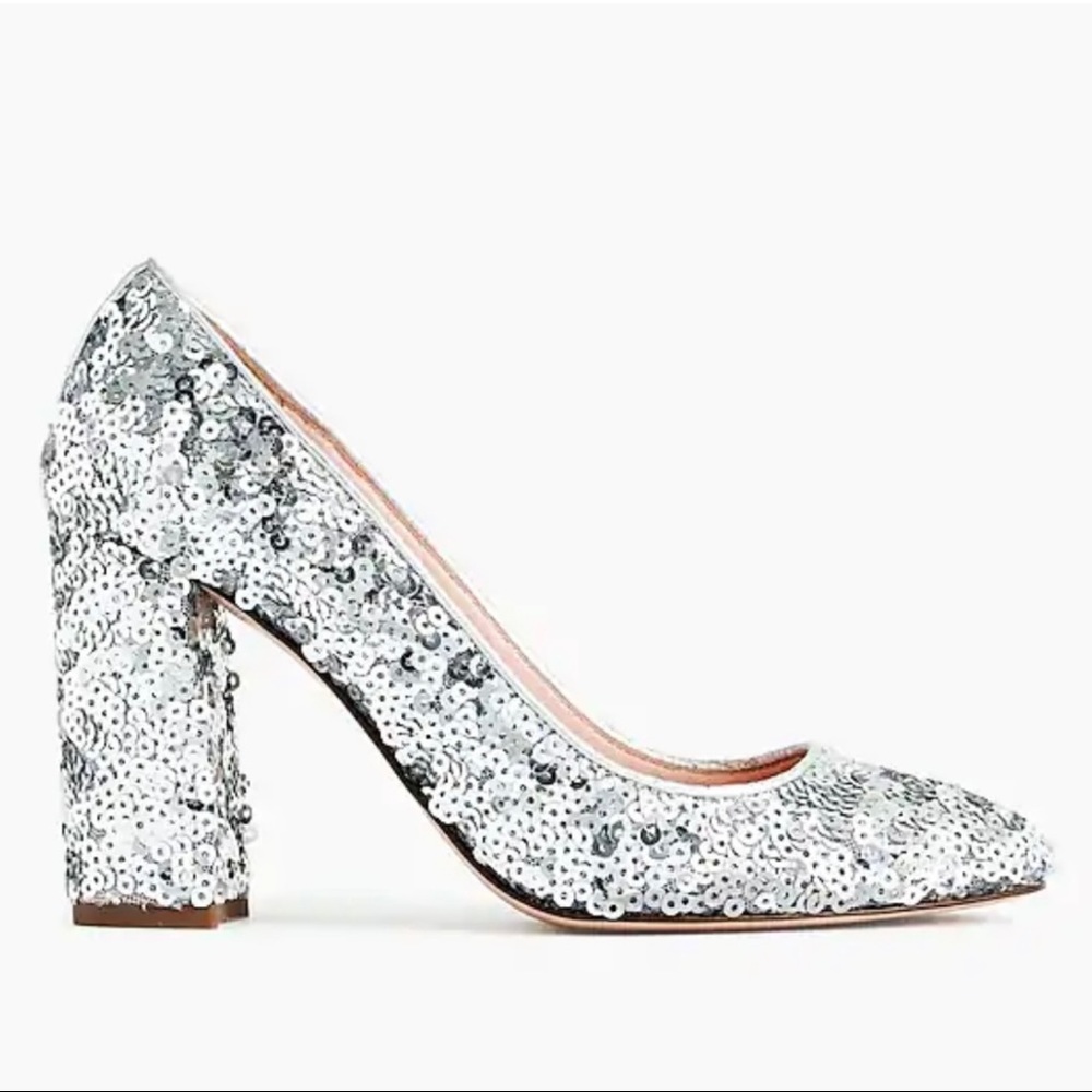J. Crew Sequin Pumps in Silver